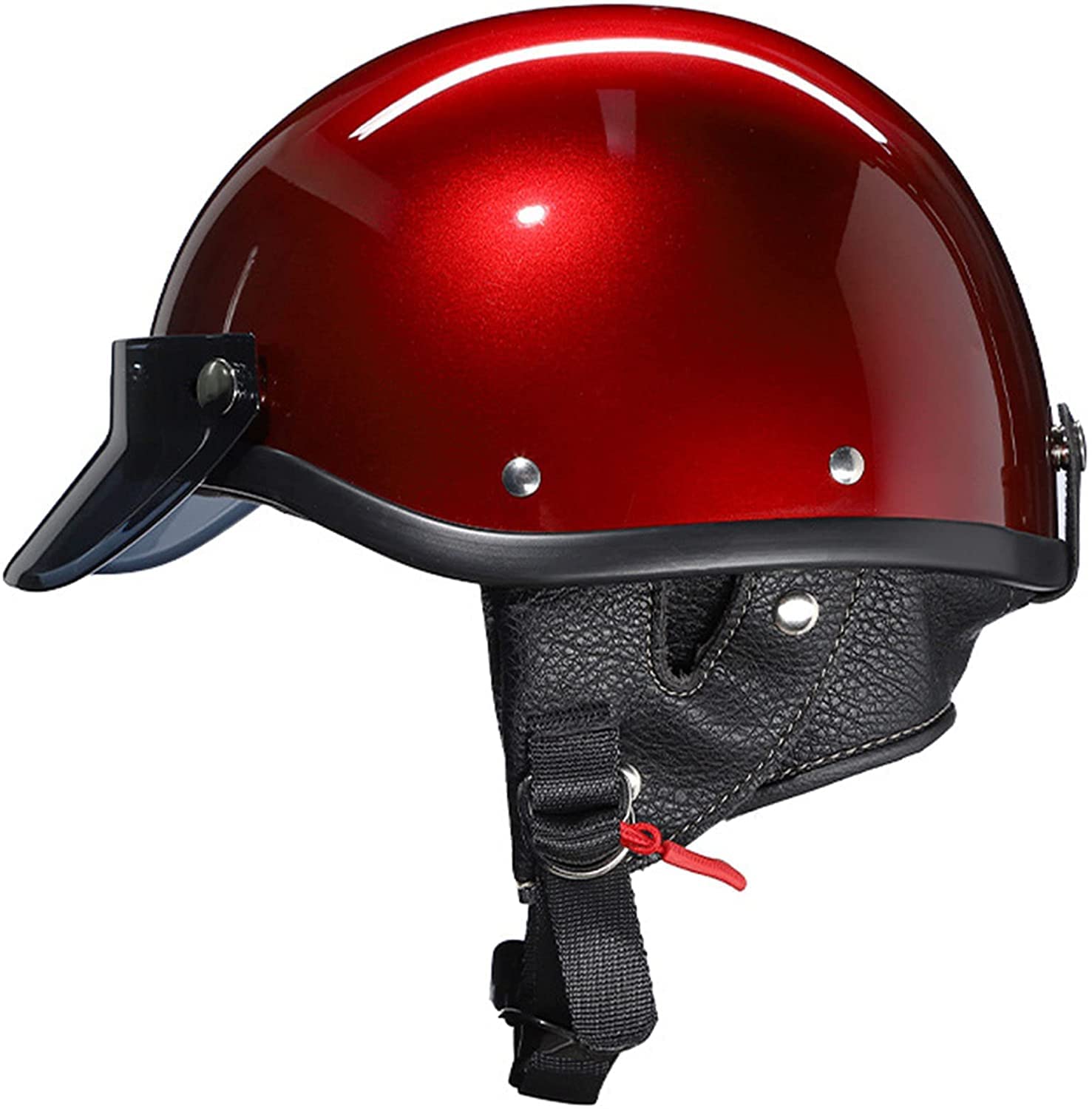 RUYICZB Casco Moto Certificato DOT, Caschi Mezza Faccia Stile Tedesco Vintage per Uomo Adulto Donna, Casco per Scooter Ciclomotore Cruiser Chopper Viso Aperto Quattro Stagioni,H,S