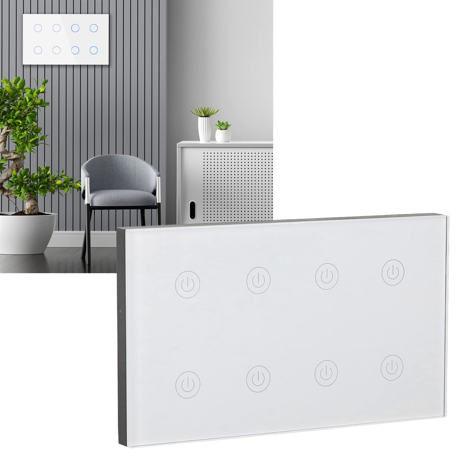 Fafeicy Interruptor de Luz Táctil Interruptor de Pared WiFi Inteligente de 8 Bandas, Compatible con Home para AC100-240V, Control Remoto a Través de la Aplicación, Programación del