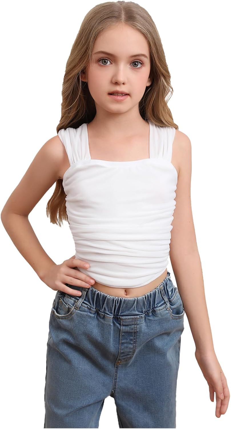 SOLY HUX Girl's Summer Ruched Sleeveless Crop Tops Sweetheart Neck Cute Tank Shirts