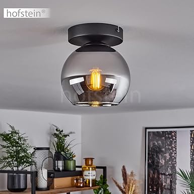 hofstein Koyoto plafondlamp, moderne metalen/glas plafondlamp in zwart/chroom, 1-lichts retro/vintage design lamp met glazen kap (Ø 15 cm), 1 x E27, zonder gloeilamp photo 2