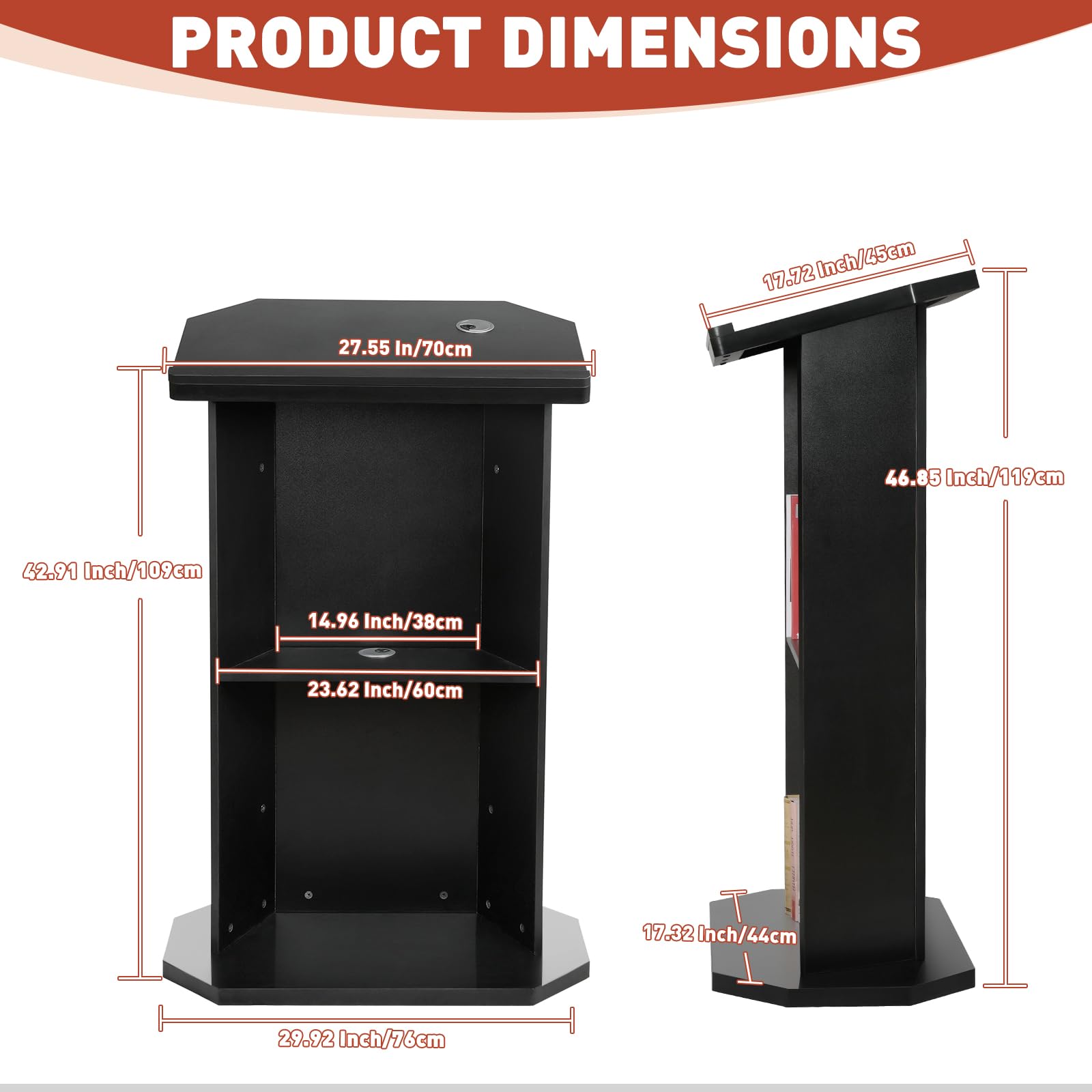Afitdon Podium en bois, Grand podium en bois, Pupitre de conférencier haut en bois massif premium avec compartiment de rangement à double couche, Pupitre de conférencier pour église, conférence, école