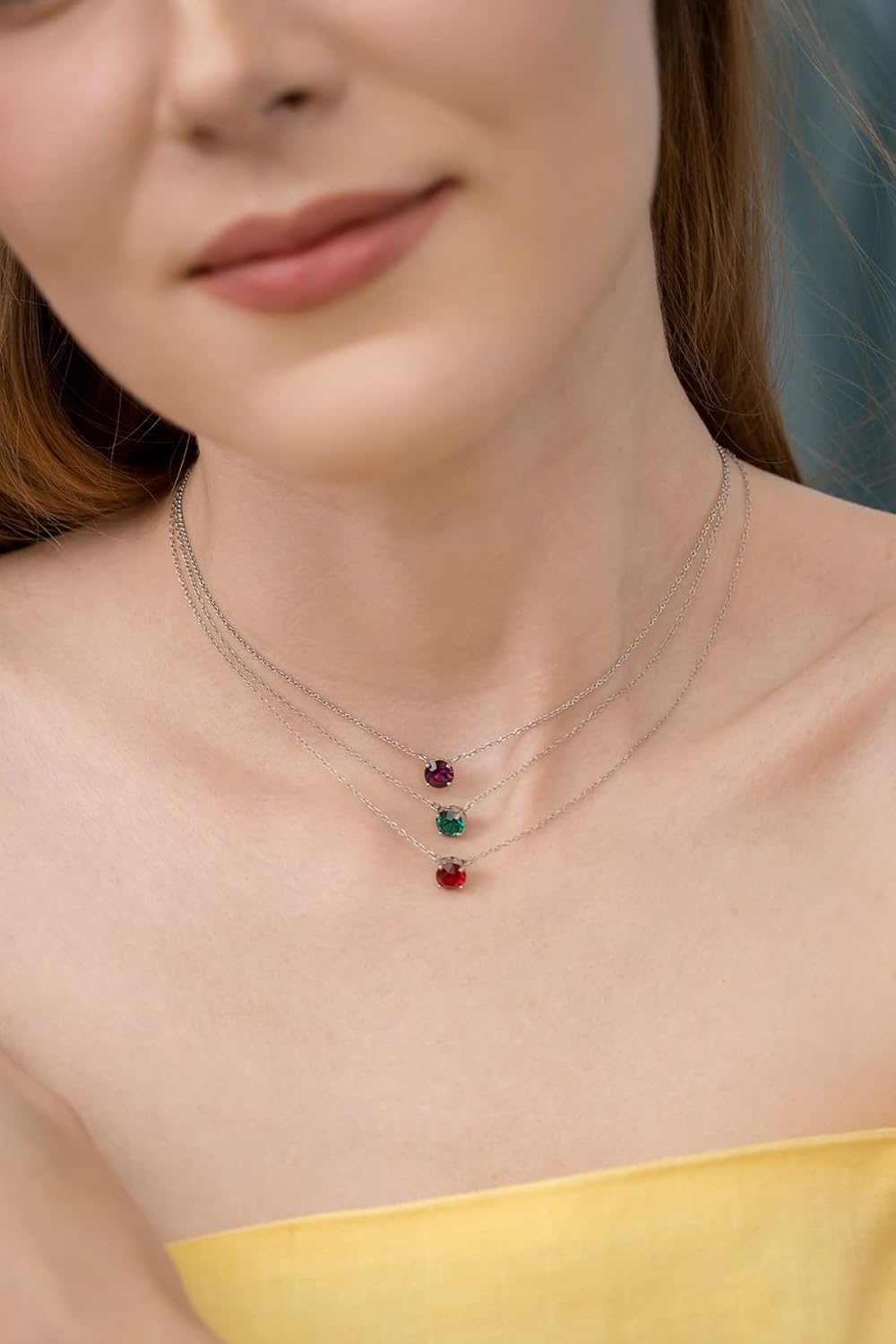 B. BRILLIANT Short Tiny Crystal Necklace for Women Sterling Silver 6mm European Crystals Dainty Choker Collar Necklaces for Bridesmaids