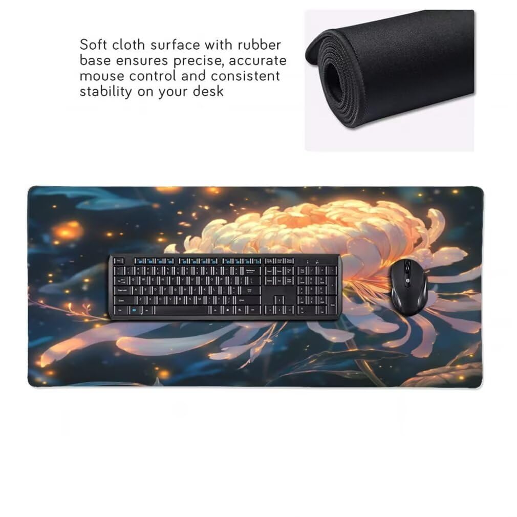 Tappetino Mouse XXL 1000x500mm Crisantemo Grande Mouse Pad, Tappetino Scrivania Grande Mousepad Gaming con Bordi Cuciti, Tappeto Scrivania con Base Antiscivolo per Ufficio e Casa (Onirico) -MP1556