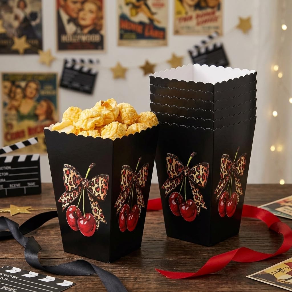 LaVenty Cheetah Print Cherry Popcorn Boxes Cheetah Tissue Paper Candy Bags