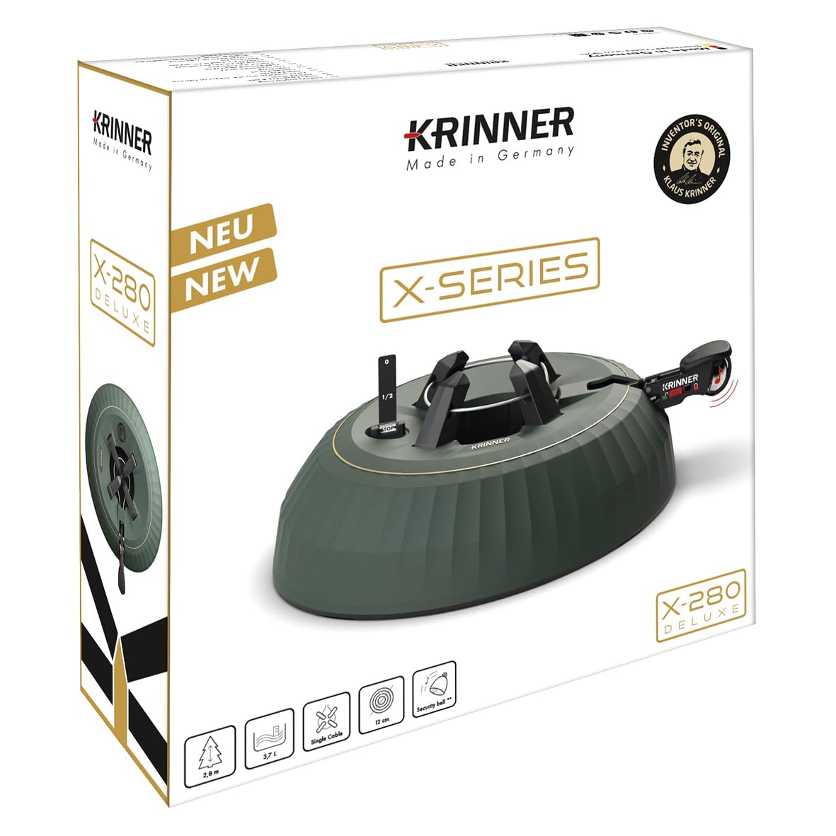 KRINNER® X-Series Deluxe Christbaumständer X-280 Deluxe Weihnachtsbaumständer NEU inkl. Fußpedal mit Sicherungsglocke und 3,7 Liter Wassertank für Baumhöhe bis 2,8m Made IN Germany 94335