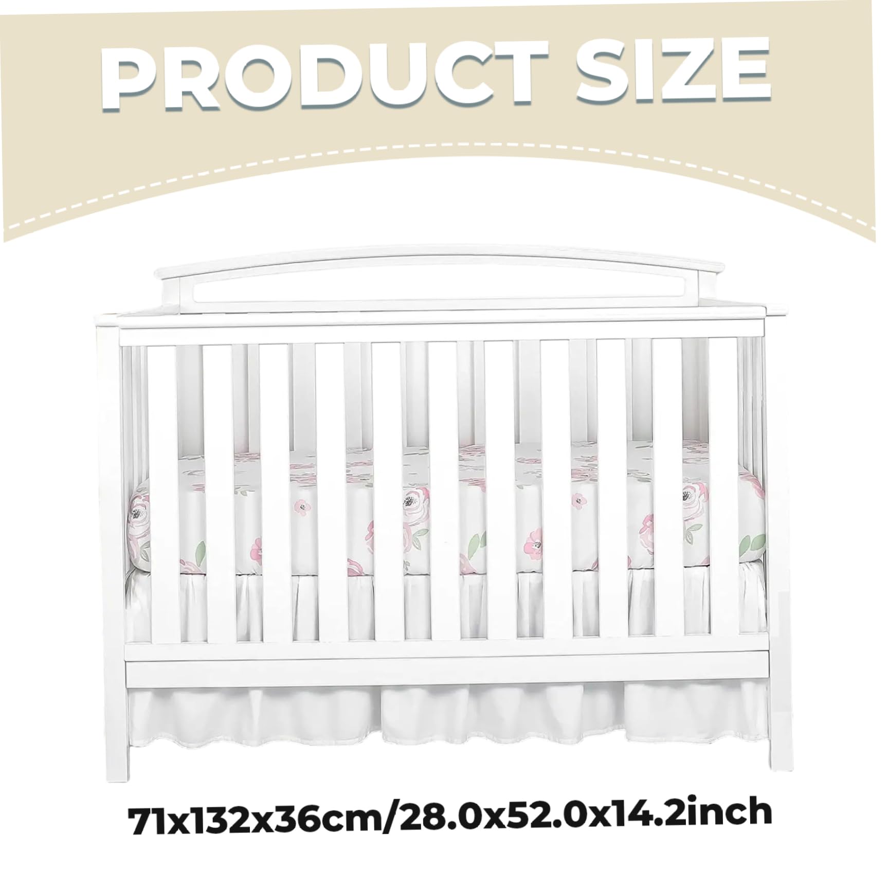 Jupes de lit de Berceau Blanches, Jupe literie pour bébés Filles ou garçons, 28x52x14 Pouces