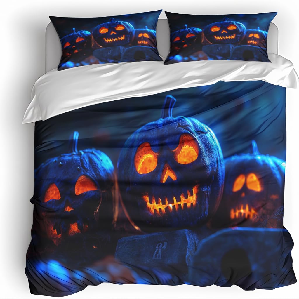Housse de couette citrouille Halloween 220x240 cm anti-plis en microfibre noire