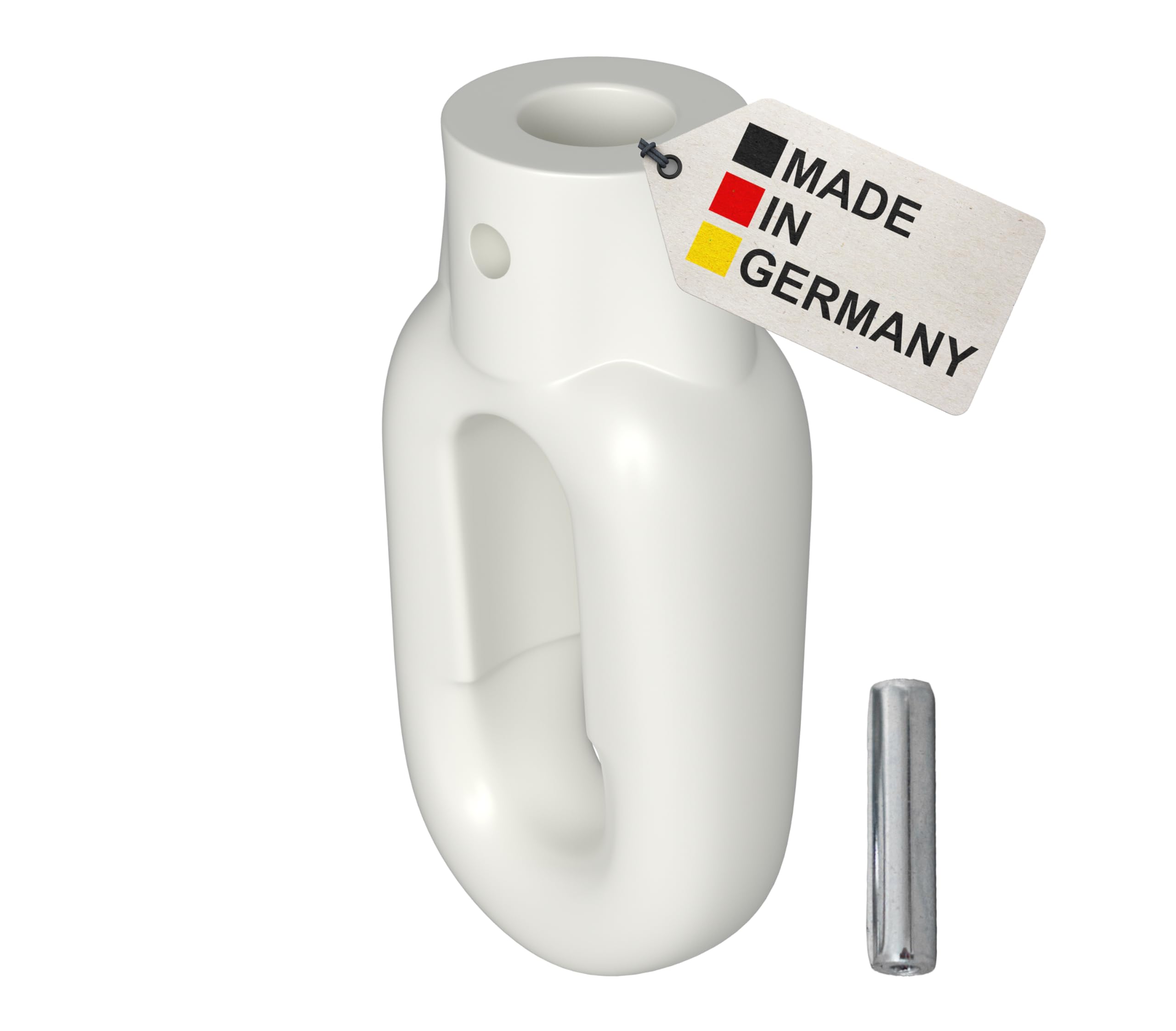 Bauheld White Bauheld® Awning Eyelet Plastic [Made In Germany] - Bracket For Awning Crank With Butcher Hook [Oval] - Crank Eyelet In Traffic - Ral9016 - Bore 12 Mm - Cross Bore 4 Mm - Height 65 Mm