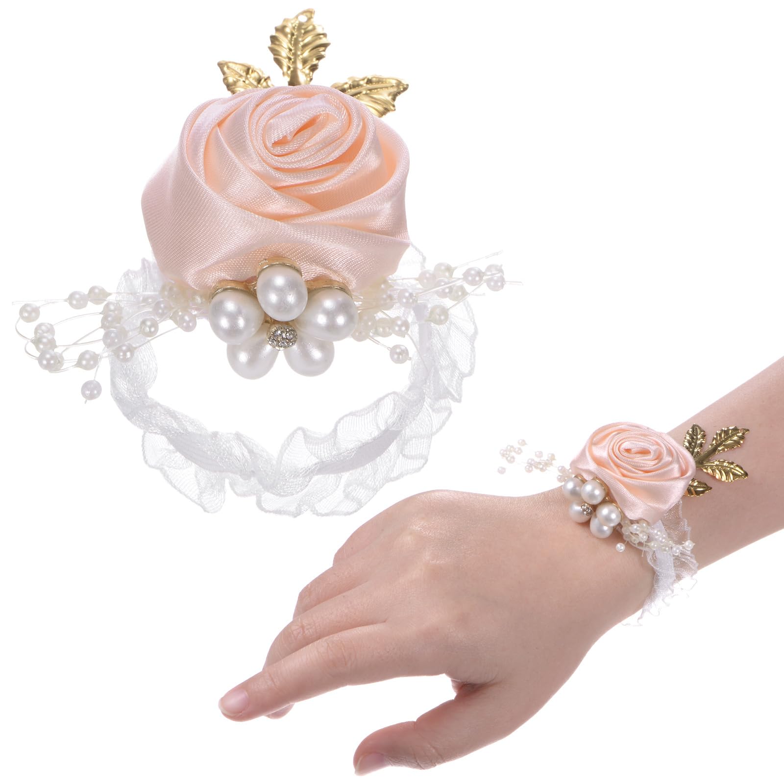 M METERXITY 1-Pack Wrist Corsage Bracelet, Artificial Flower Wristlet for Wedding/Prom/Party, Wrist Corsage Band Decoration Hand Flower [Pink]