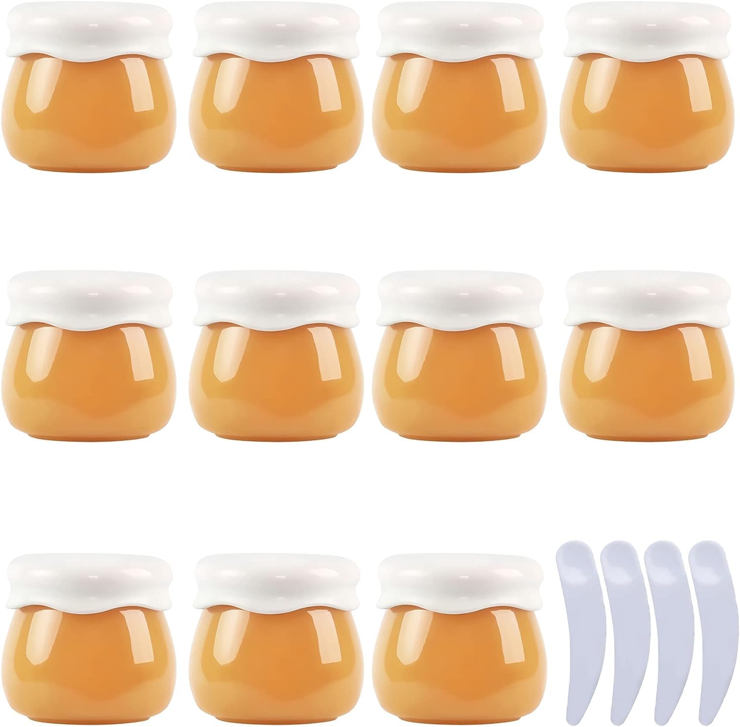 KRXSOBNV Cosmetic Jars, Pack of 12, Empty Pink 10ml CreamTravel Bottle + 4 X Spatula(Yellow)