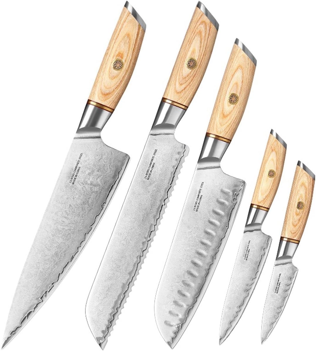 Set Cuchillos Cocina 5 Piezas Mango Pakkawood Acero
