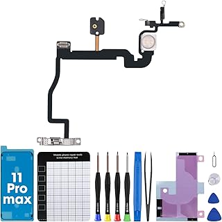 for iPhone 11 PRO Max Power Button Flash Light Flex Cable Replacement On/Off Control Fix Mic Flashlight Switch Assembly Metal Bracket Repair Complete Tools Kit Screwdrivers 11Promax A2161 A2220 A2218