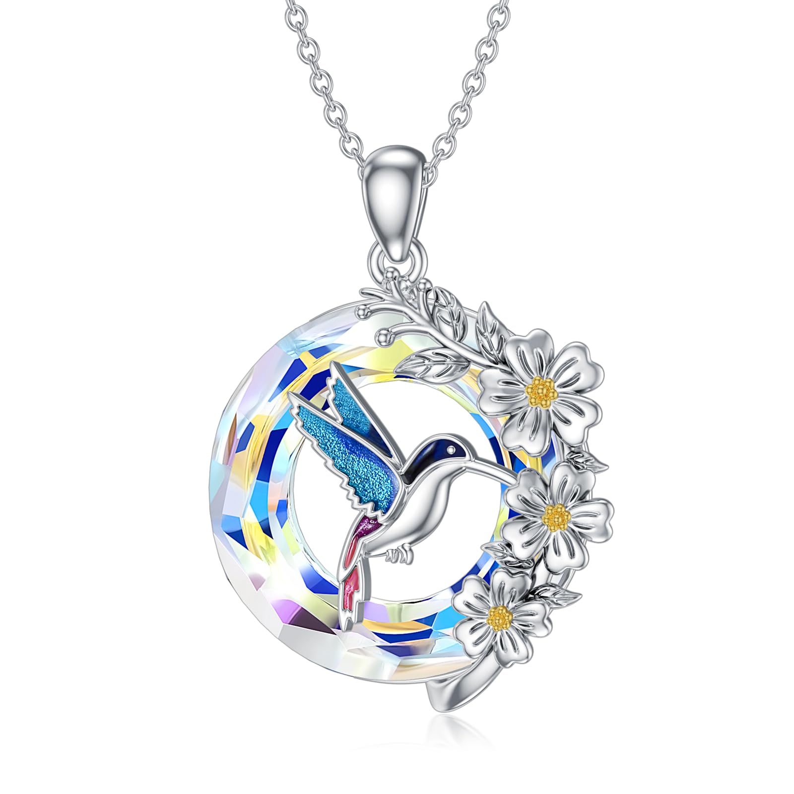 LELOUCHY Hummingbird/Koala/Cat/Frog/Panda Crystal Necklace for Women 925 Sterling Silver Circle Crystal Animal Pendant Necklace Animal Jewelry