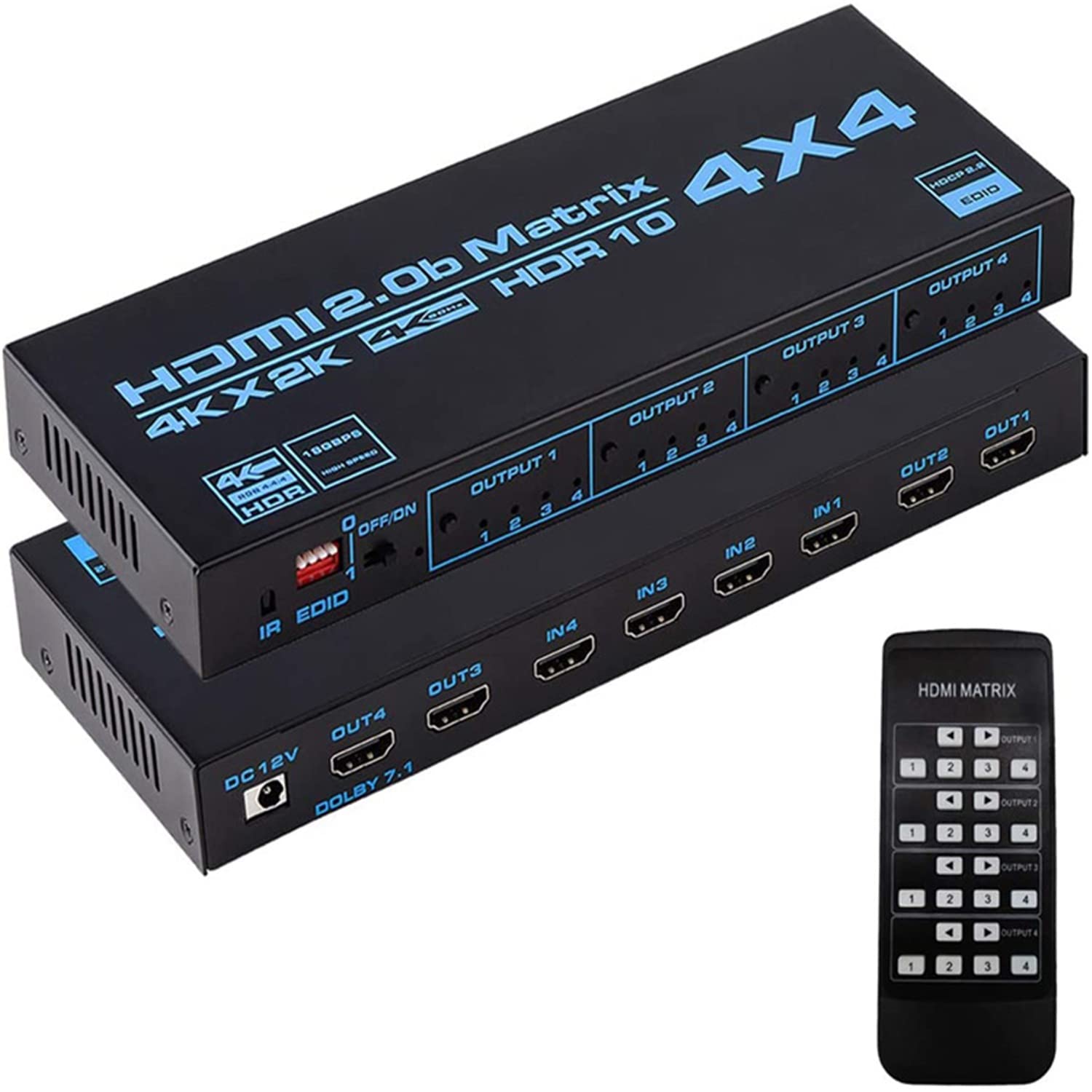 Selettore matriciale 4X4,Matrice 4K HDMI 4 ingressi 4 uscite Matrice HdMI 2.0 Porte 4x4 Supporta 4K @ 60Hz 4K Dolby Vision HDR HDCP 2.2 Supporto del telecomando