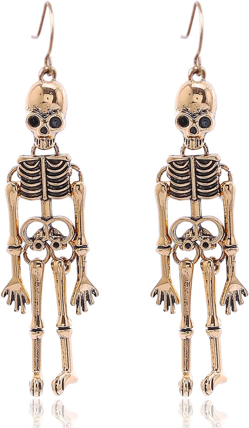 Skull Earrings Dangle Skeleton Bone Drop Earrings Spooky Gothic Halloween Costume Holiday Earrings Jewelry for women