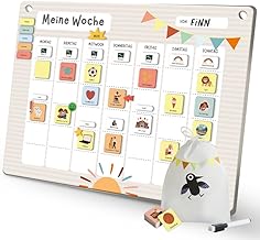 Weekly Planner for Children - [200 Magnets - Wipeable] - ADHD Aid, System for Responsibility and Independence, Routine Montessori Magnetic Board for Weekly Planning