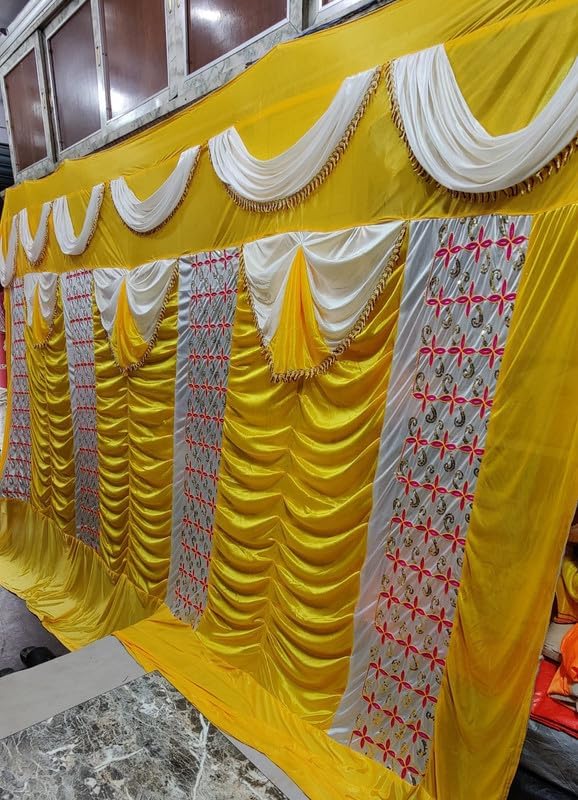 Tent Parda Lycra Perfect For Gatherings Weddings And Garden Parties Stylish Shelter For Unforgettable Occasions (15 * 10 Feet Yellow & White)