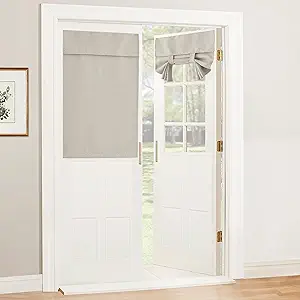 RYB Home French Door Curtain - Privacy Blackout Tricia Door Window Tie up Shades for Kitchen Cabinet Dining Nursery Bathroom Glass Door Covering, W 34 x L 40 inches, Natural, 1 Panel