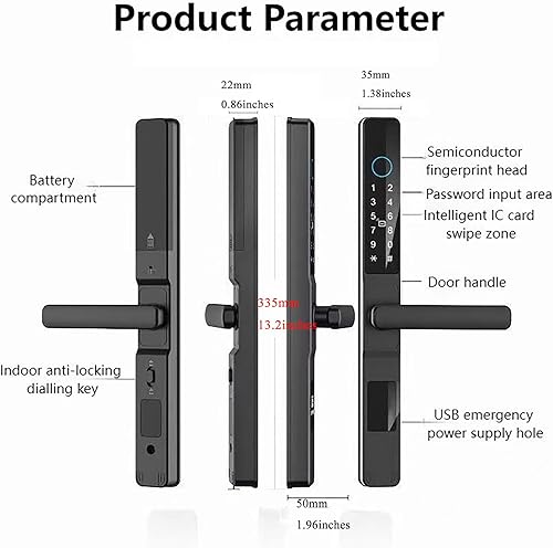 Miniatura 8 de HIFAM Cerradura de puerta de huellas dactilares, TUYA APP Control Smart Lock Cerradura de puerta electrónica con código código de acceso biométrico