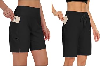 DIBAOLONG Womens High Waisted Quick-Dry Swim Shorts with Pockets UPF 50+ Comfy Loose Lounge Yoga Shorts