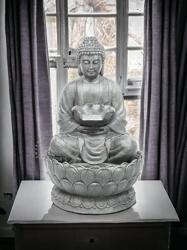 ‎SwarnNest Interiors Resin Buddha Statue Decorative Water Fountains for Outdoor Living Room, Office, Garden 4 Feet Large Buddha Fountain, Sitting Pose, Large Big Size (Design 2)