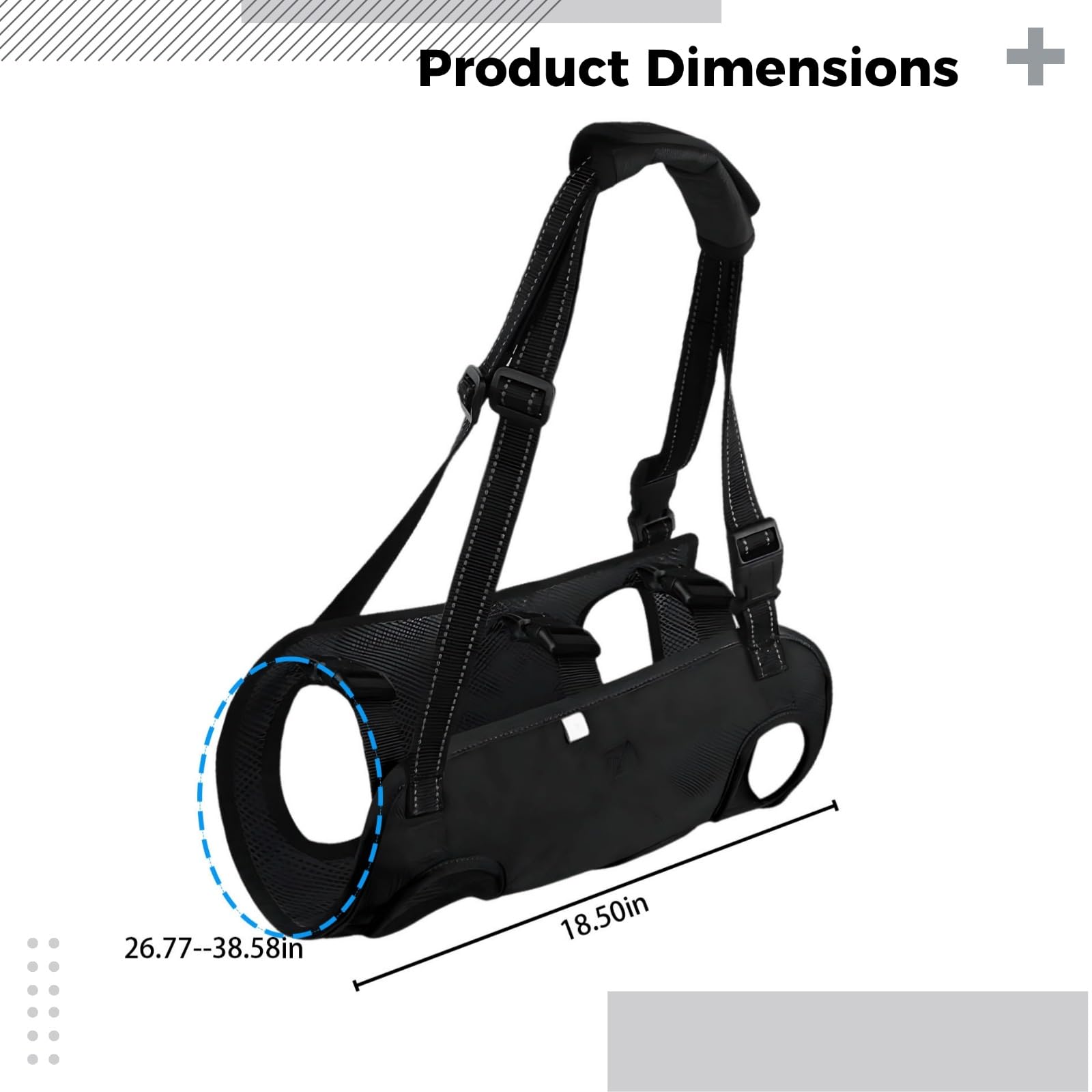 Arnés para perros XL negro, soporte para perros mayores con patas traseras lesionadas o deterioradas, arnés ajustable para escaleras, paseos y rehabilitación