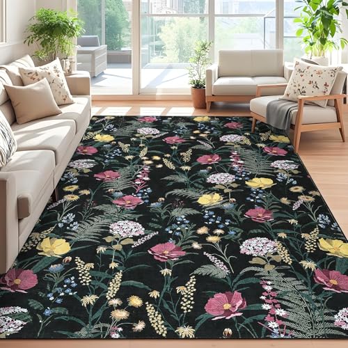 Garvee Modern Floral Washable Rugs 5x7 Area Rugs for Living