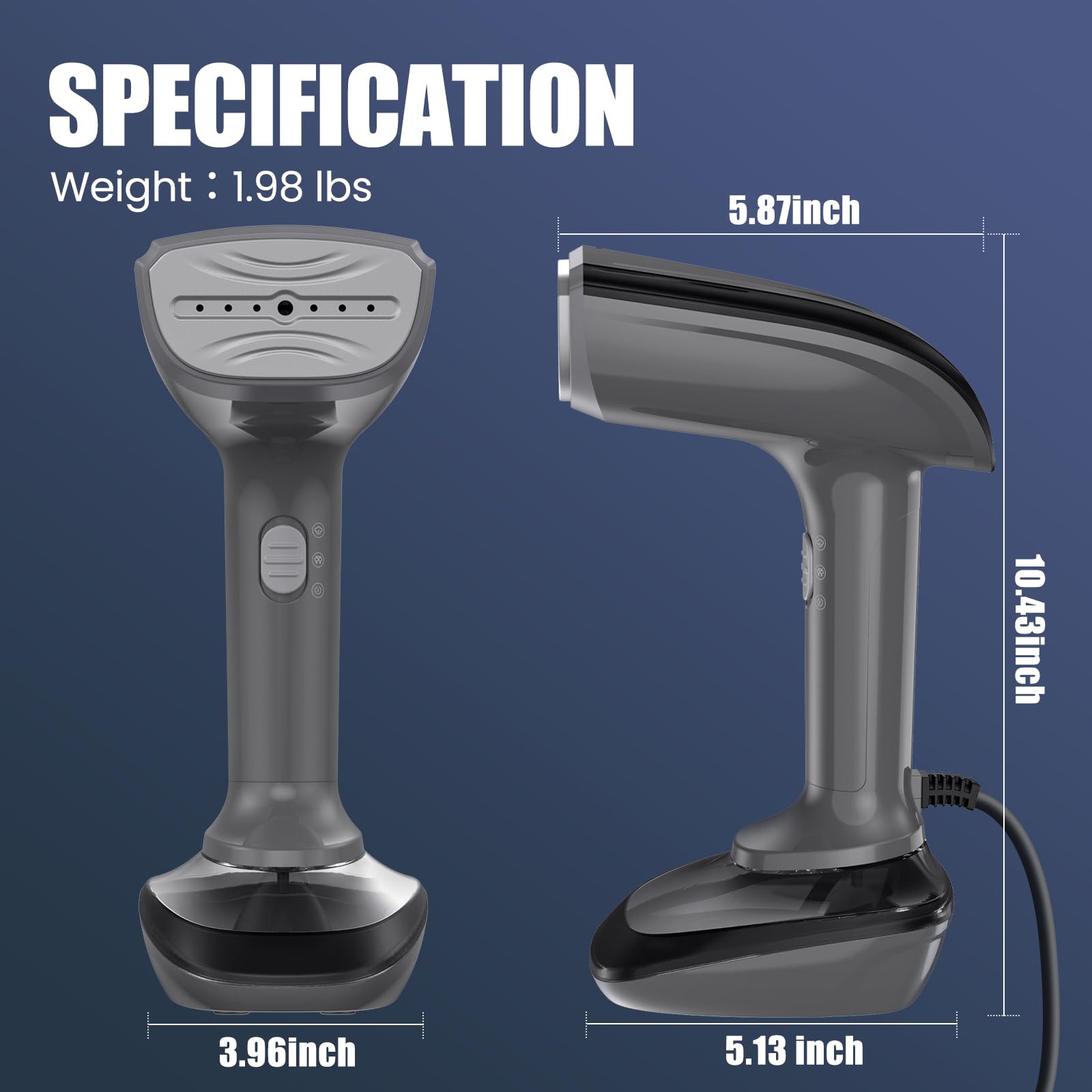 Powerful Handheld Fabric Steamer - 1800W with Fast Ceramic Heat-Up Plate, 2-in-1 Ironing & Wrinkle Remover, Steam Nozzle, Lint Brush - Gray, for US 120V Only