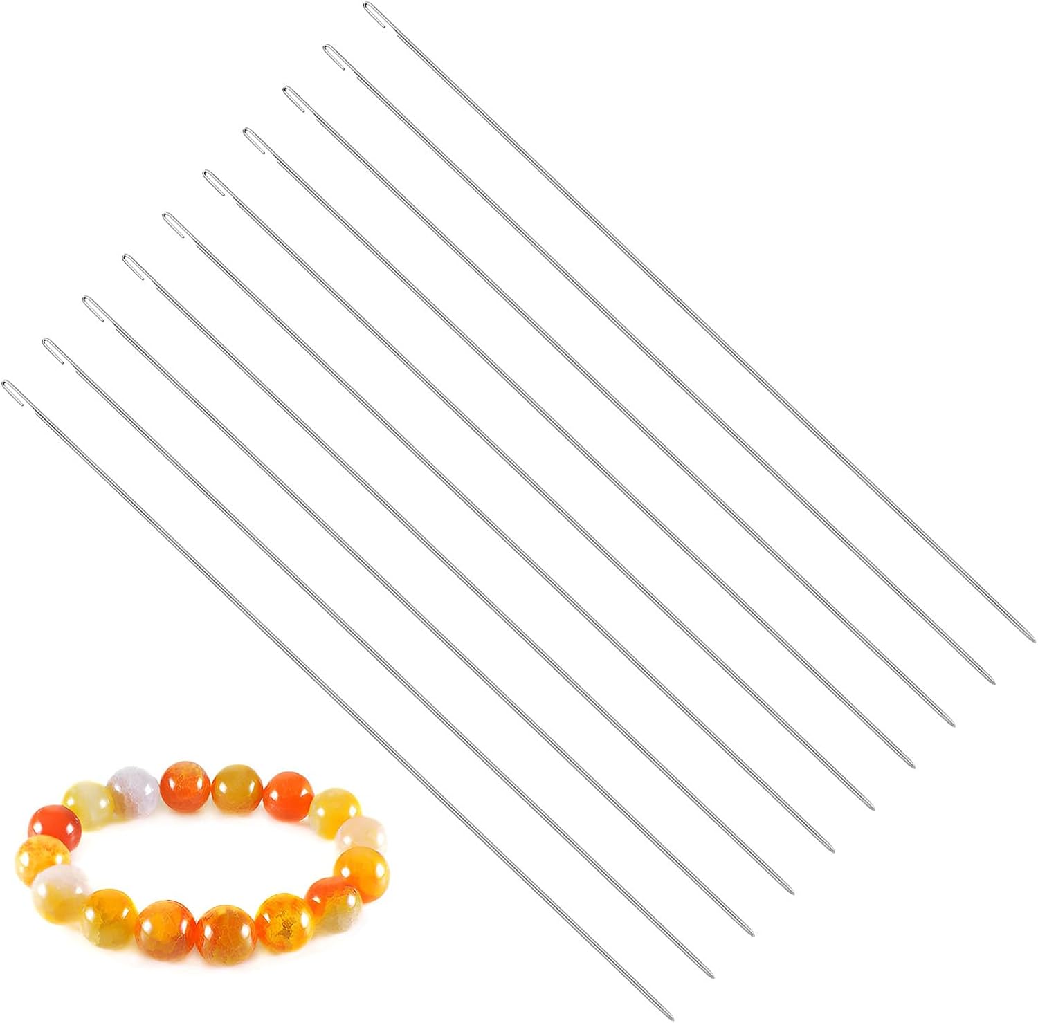 JEWEDECO 10Pcs Bead Threader Needles for Jewelry Making Extra Strong Eye Embroidery Beading Tool Portable DIY Seed Beads Stringing Needles for Bracelets and Crafting