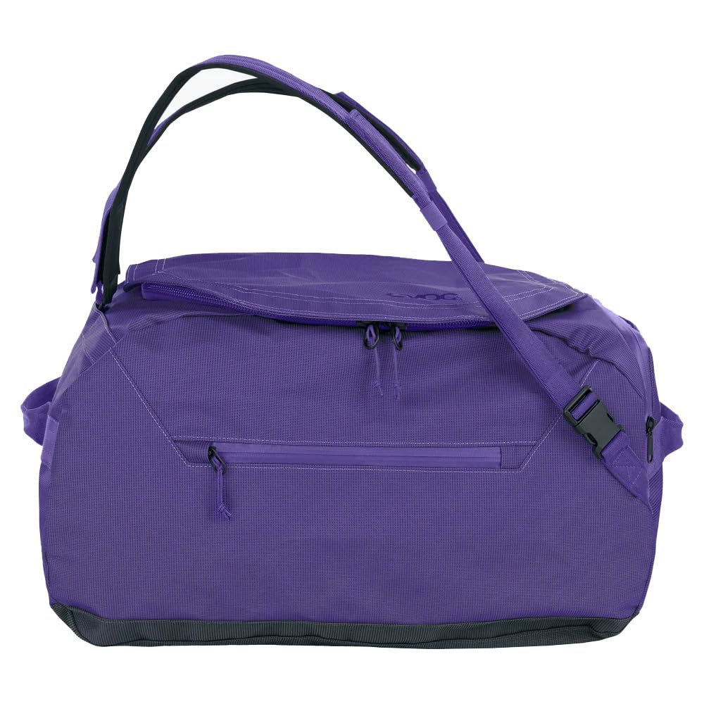 EVOC DUFFLE BAG 40 Wodoodporna torba podróżna i na sprzęt (torba podróżna z odpinanym paskiem do noszenia, uniwersalnym zastosowaniem i zamkiem, bez PVC, rozmiar S), fioletowo-czarna