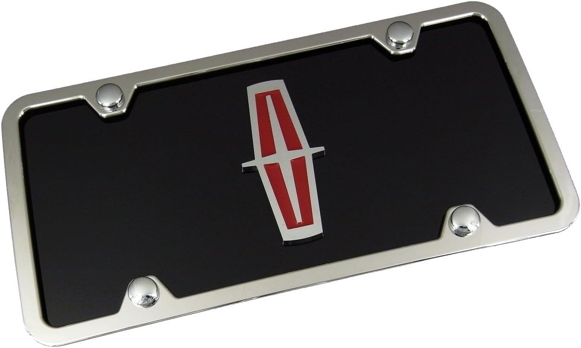 Lincoln Chrome Logo W/ Red Fill On Black License Plate + Frame