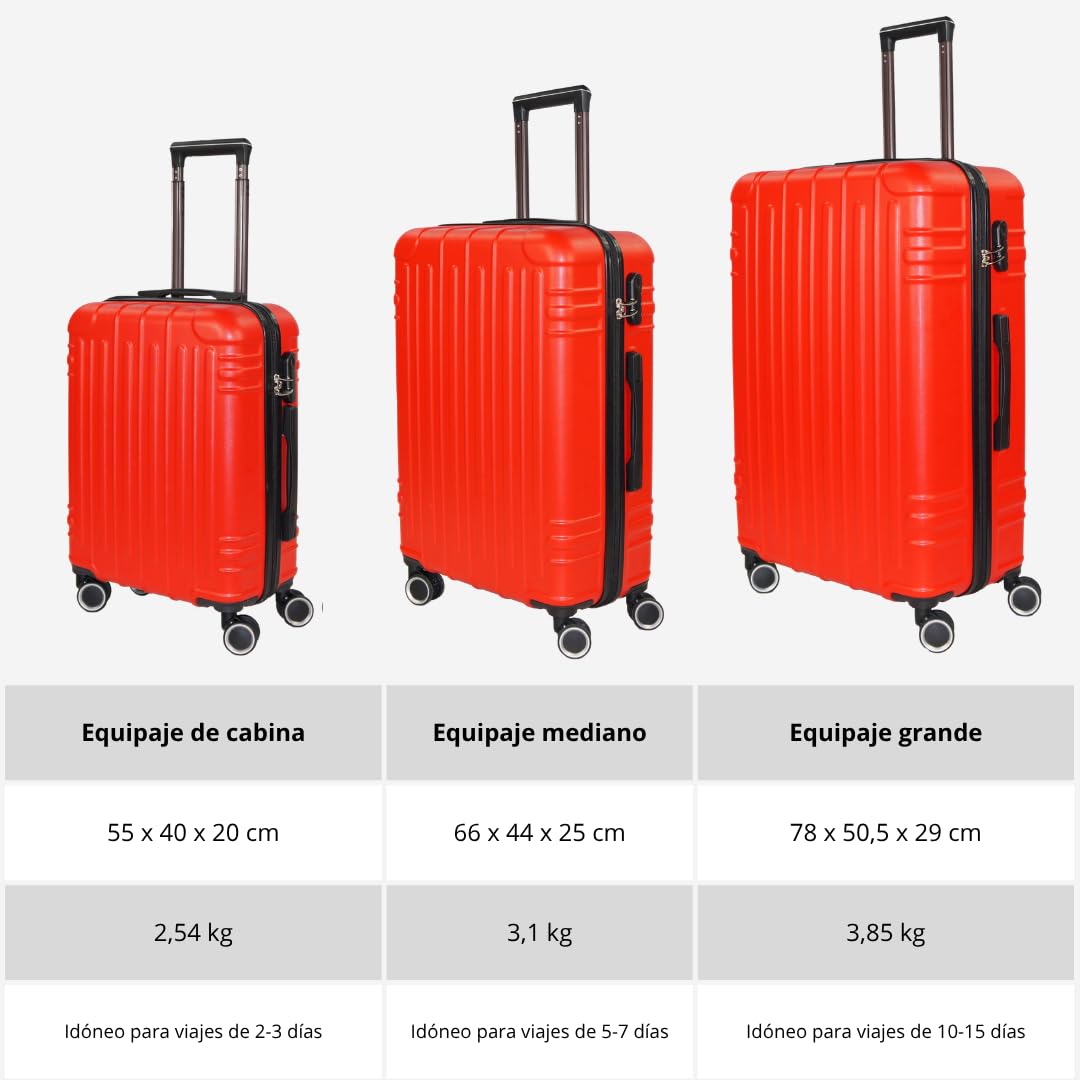 Genérico WSPack Juego de Maletas 3 Piezas | Maleta de Mano 55cm | Maleta Mediana 66cm | Maleta Grande 76 cm (Red)