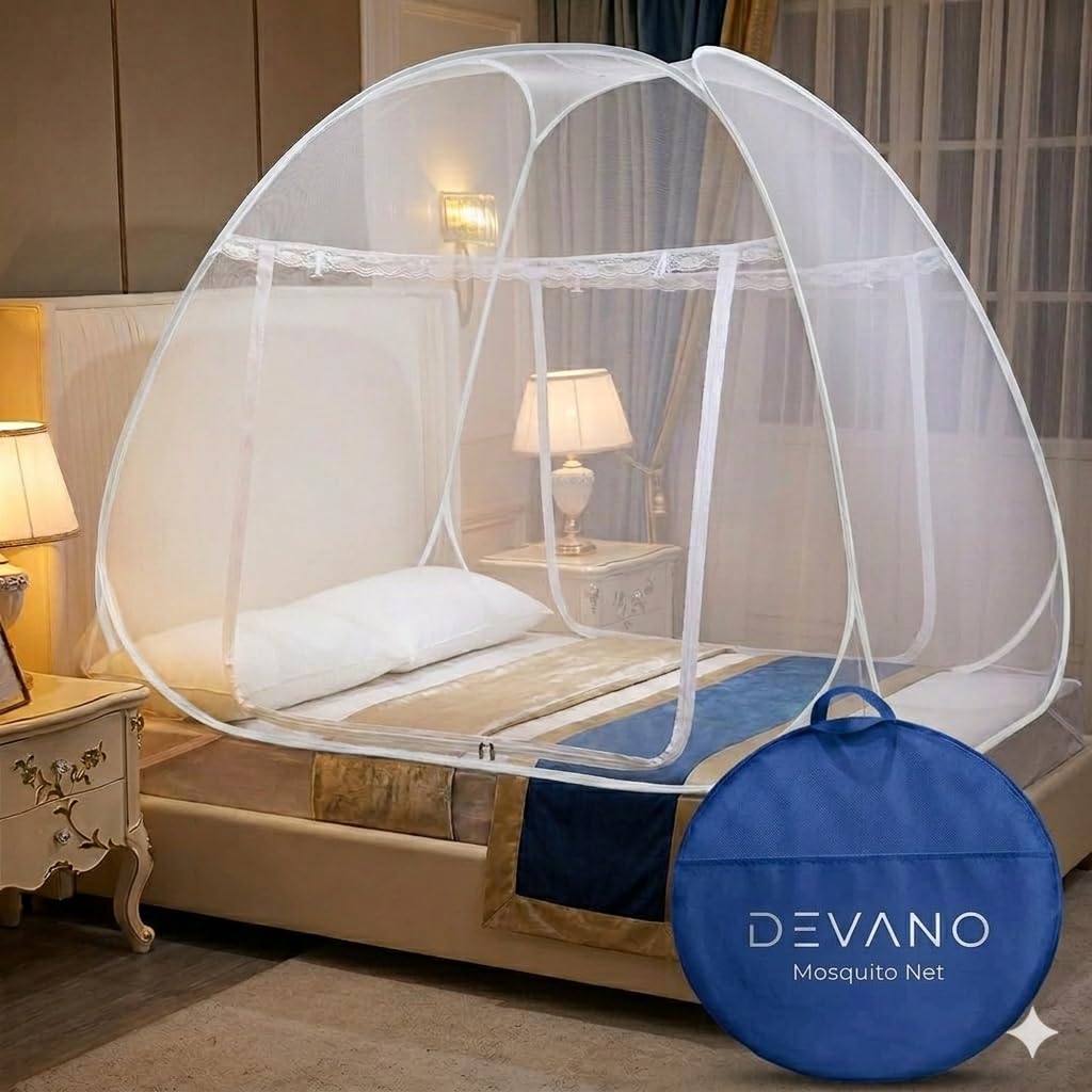 DEVANO White Foldable Mosquito Net | King Size Double Bed Tent with Strong Polyester Mesh, PVC Coated Frame & Easy Zipper Door-image-19