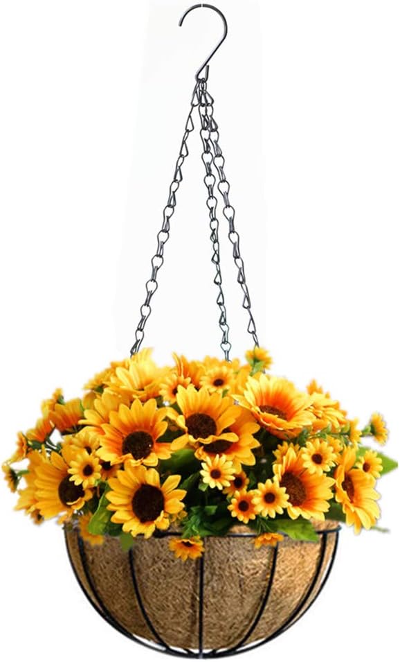 Hanging Baskets for Plants Artificial Indoor Garden Home Christmas Decoration Hanging Basket with Artificial Sunflowers (Big Basket)