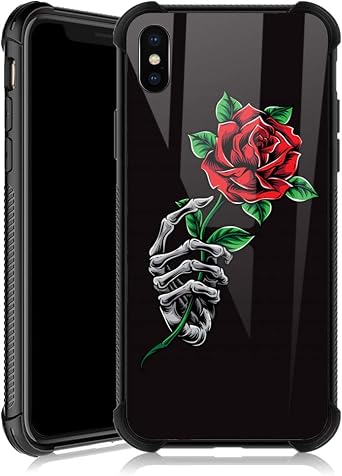 ZHEGAILIAN Compatible with iPhone XR Case,Non-Slip Soft TPU Bumper Four Corner Reinforced Shockproof Protective Case Compatible with iPhone XR 6.1 inch for Women-Skeleton Hand Holding Rose
