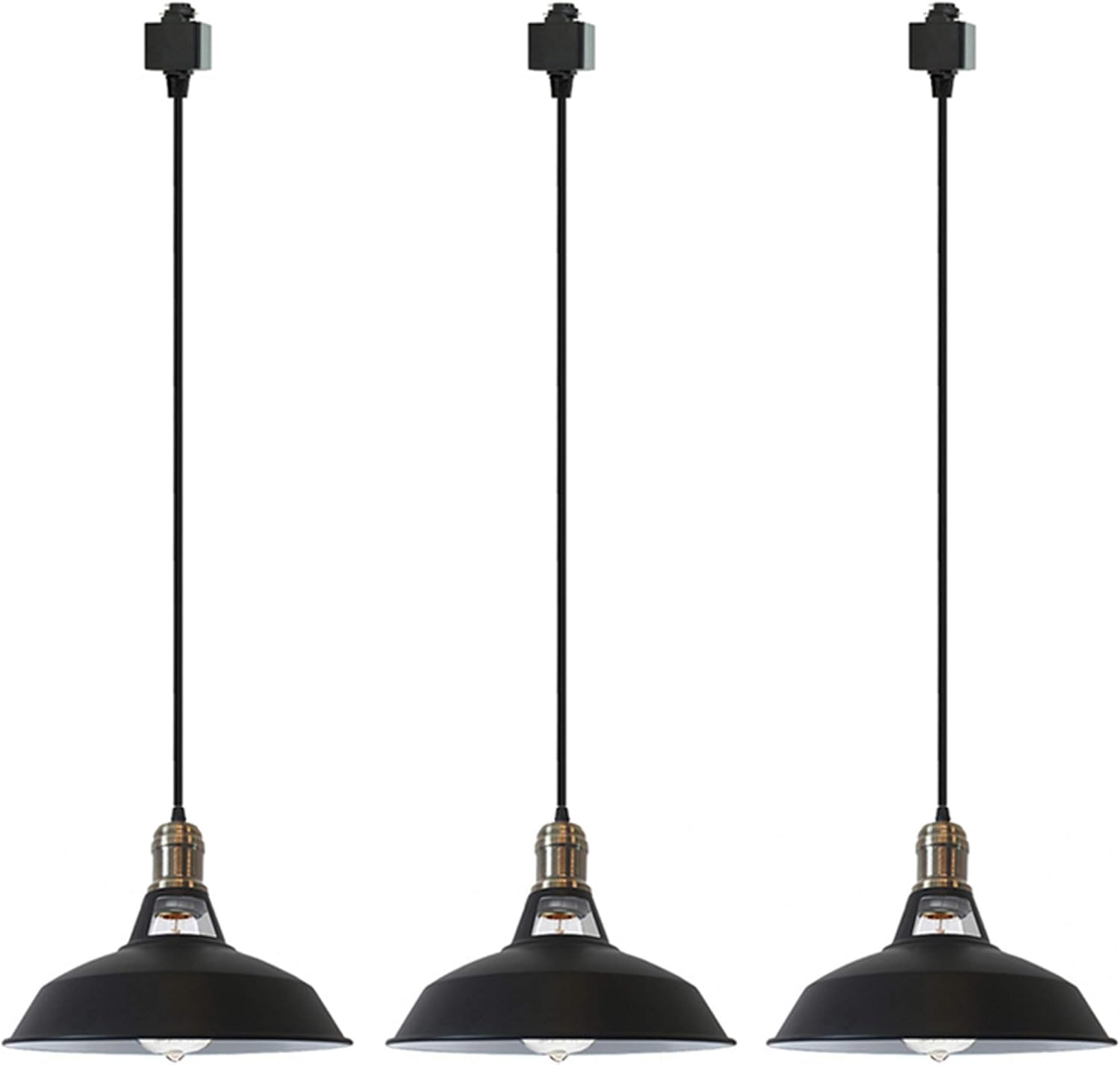 STGLIGHTING 3Pack HType Track Light Dimmable Pendants 4.9ft Black Cord Black Lampshade