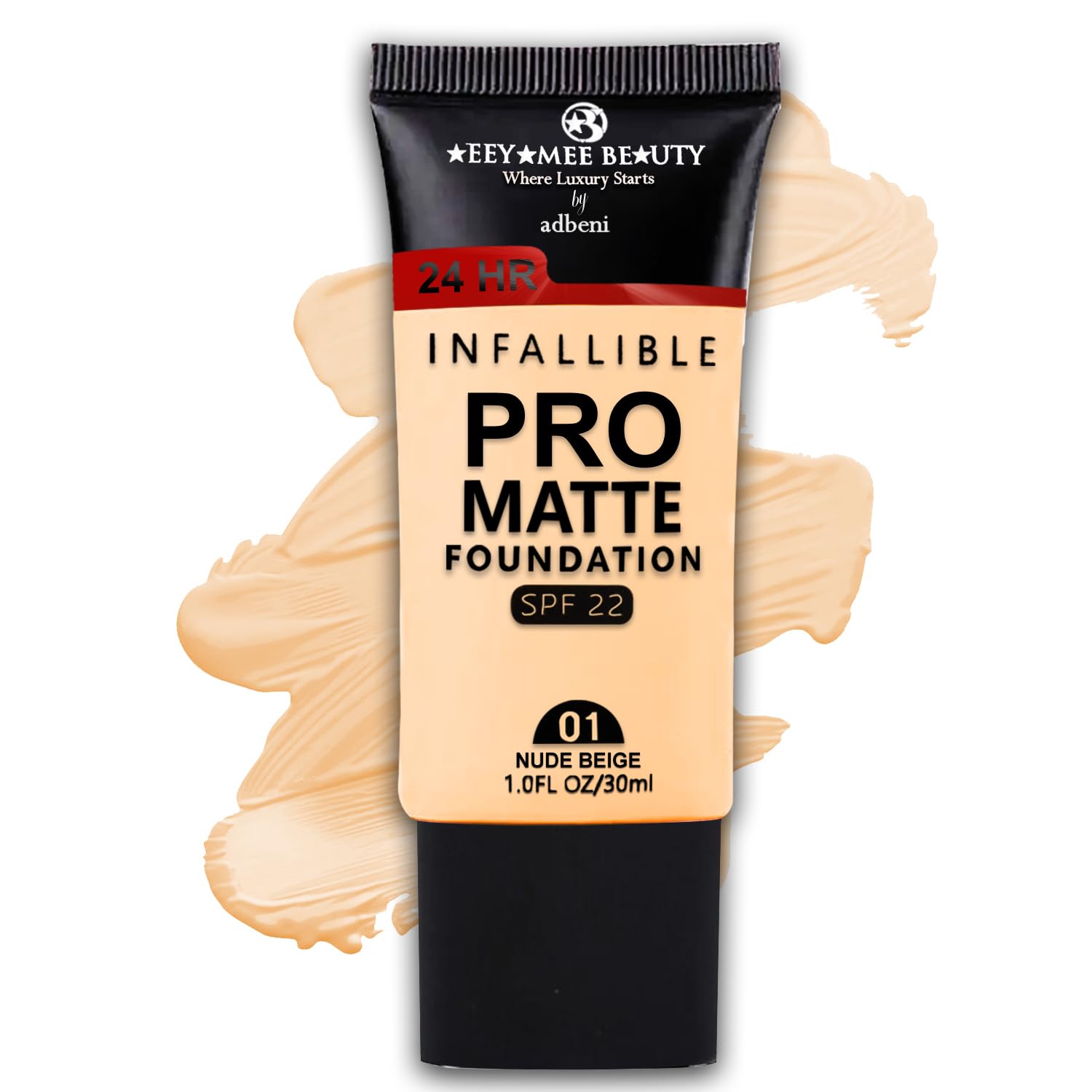Adbeni Infallible Pro Matte Foundation SPF-22 30ml | Lightweight, Buildable Coverage & Flawless Finish | Suitable for All Skin Types | Nude Beige (01)