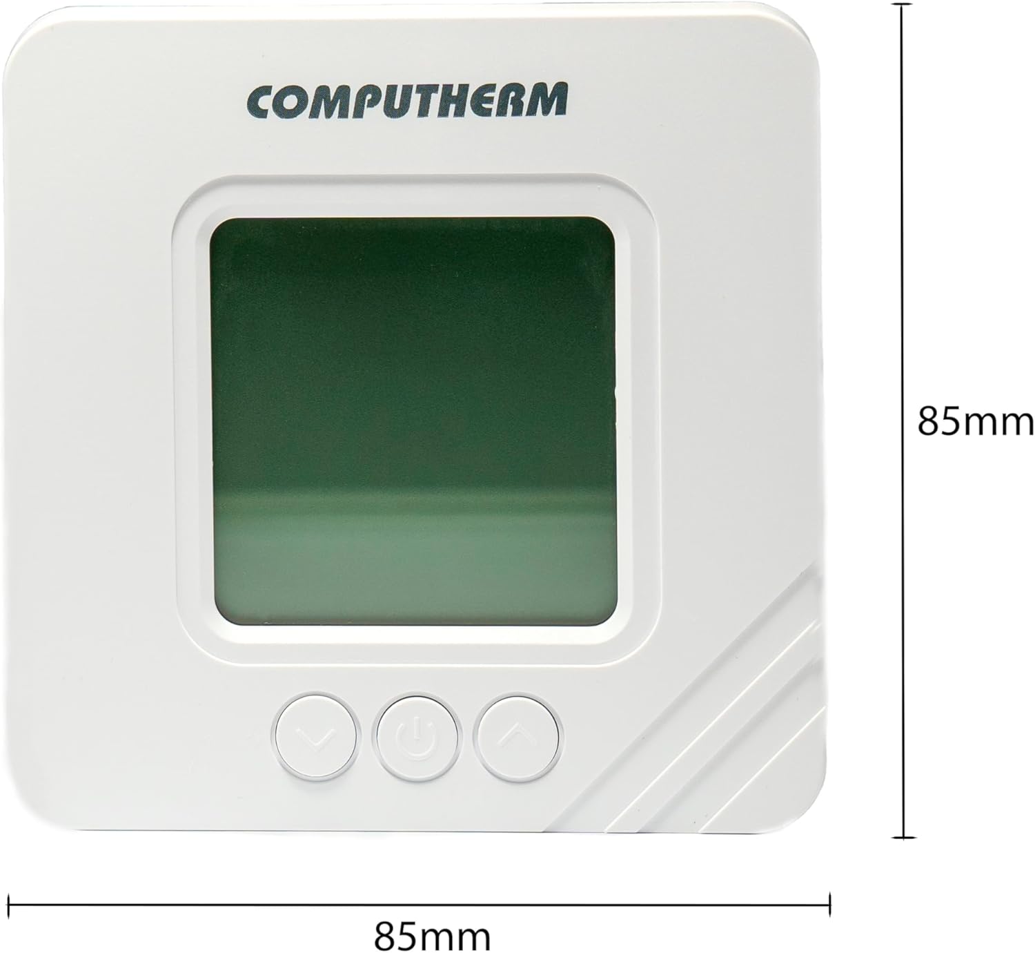 Front dimensions of the COMPUTHERM T32-RF thermostat, showing 85mm width and height