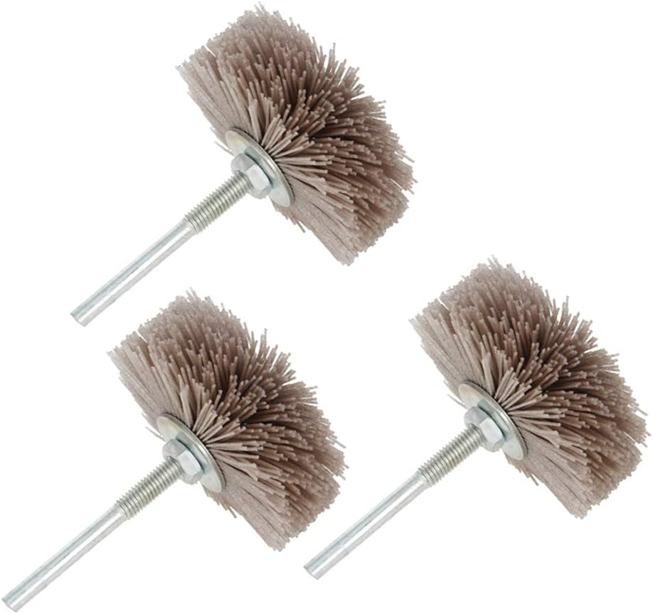 Utoolmart Fiber Wheel Brush, Wheel Brush Abrasive Grinding Head, Abrasive Fiber Wheel Brush Grinding Tool, Abrasive Grinding Head with 6mm Threaded Shank, 80mm Outer Diameter, 80 Grit, 5 Pcs