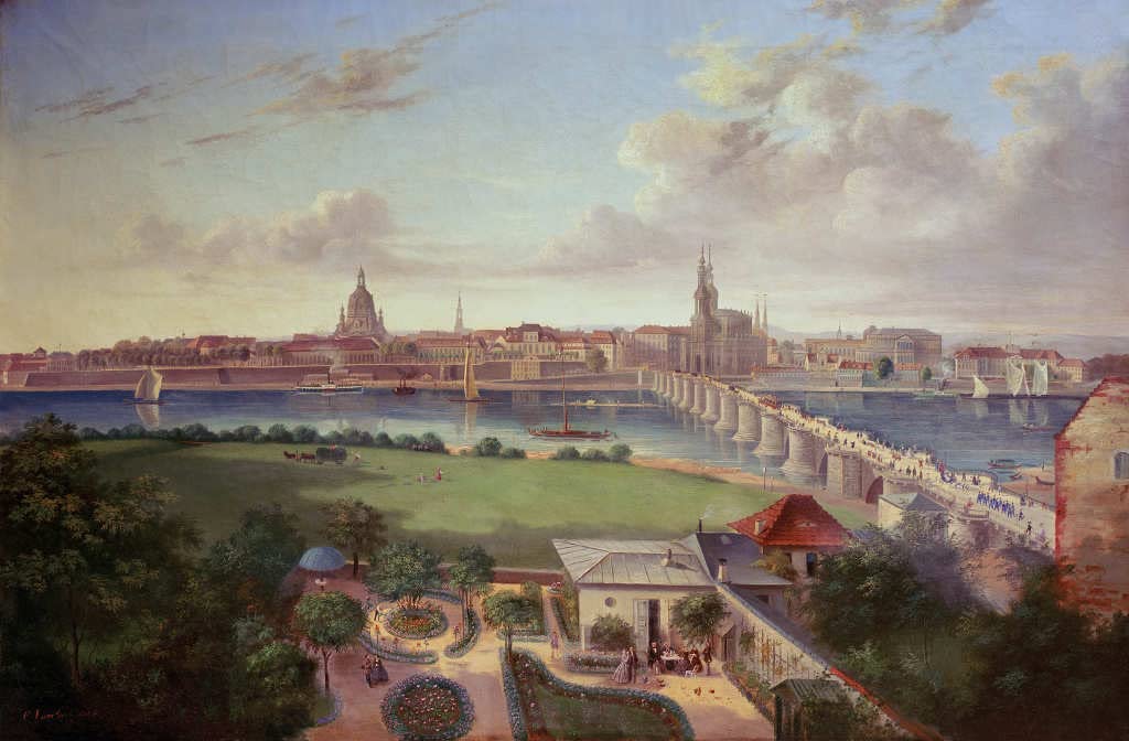 kunst für alle Art Print/Poster: Franz Wilhelm Leuteritz View from Quandt s Garden to The Old Town of Dresden Picture, Fine Art Poster, 33.5x21.7 inch / 85x55 cm