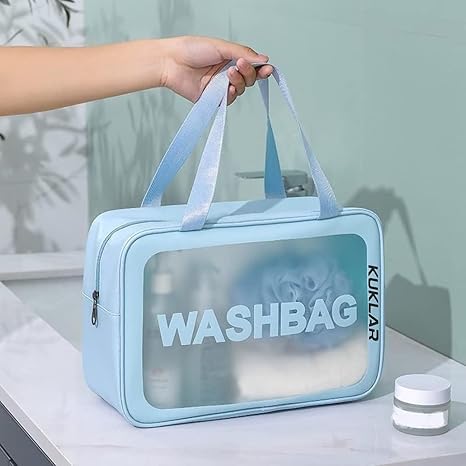 KUKLAR Wash Bag Pouch for Travel Kit Toiletry Bag Cosmetic Bag Make Up Box for Brushes Accessories with Handle Large Capacity Translucent Waterproof Travel Storage Organizer Set of 3 (Sky Blue) - Image 4