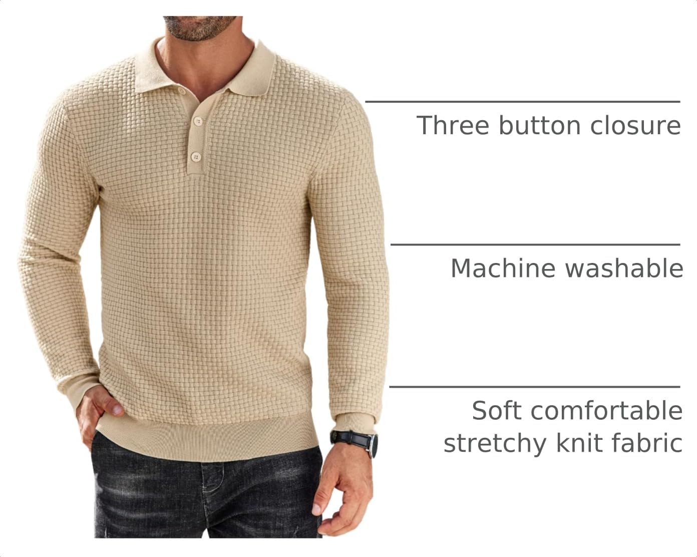 COOFANDY Men's Knit Polo Shirts Casual Collared Long Sleeve Sweater Polos image 4