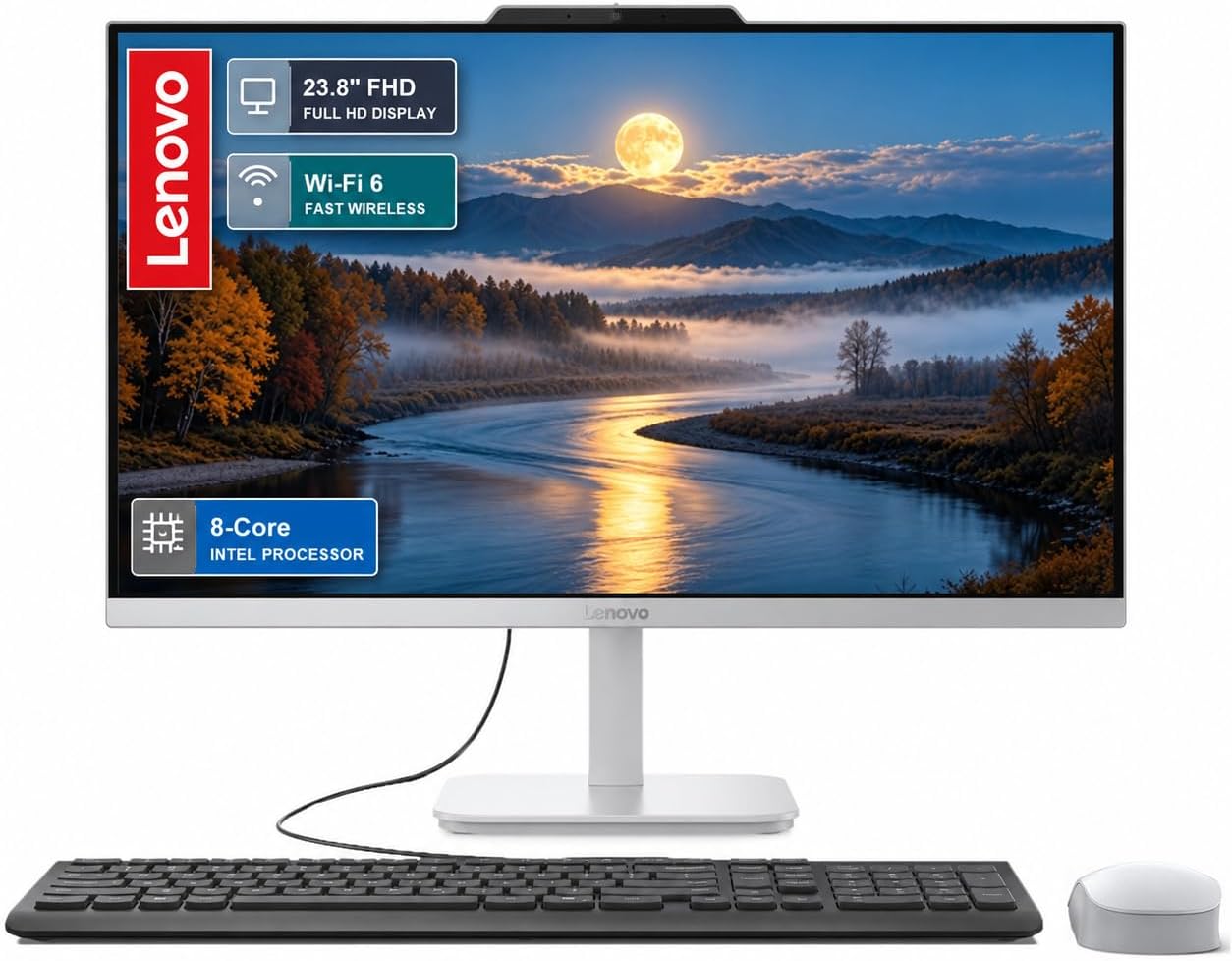 Lenovo 24 All-in-One Desktop Computer i3-N305 8GB 512GB SSD Home Office PC