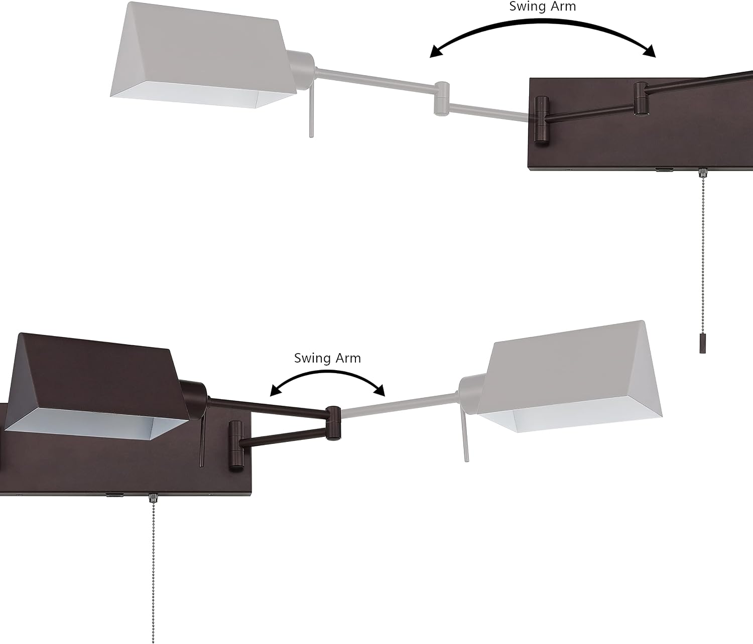 JONATHAN Y 54" Oil Rubbed Bronze 2-Light Double Swing Arm LED Wall Sconce, Industrial Farmhouse Iron Wall Lamp with Pull-Chain, USB, Metal Shades JYL6016A