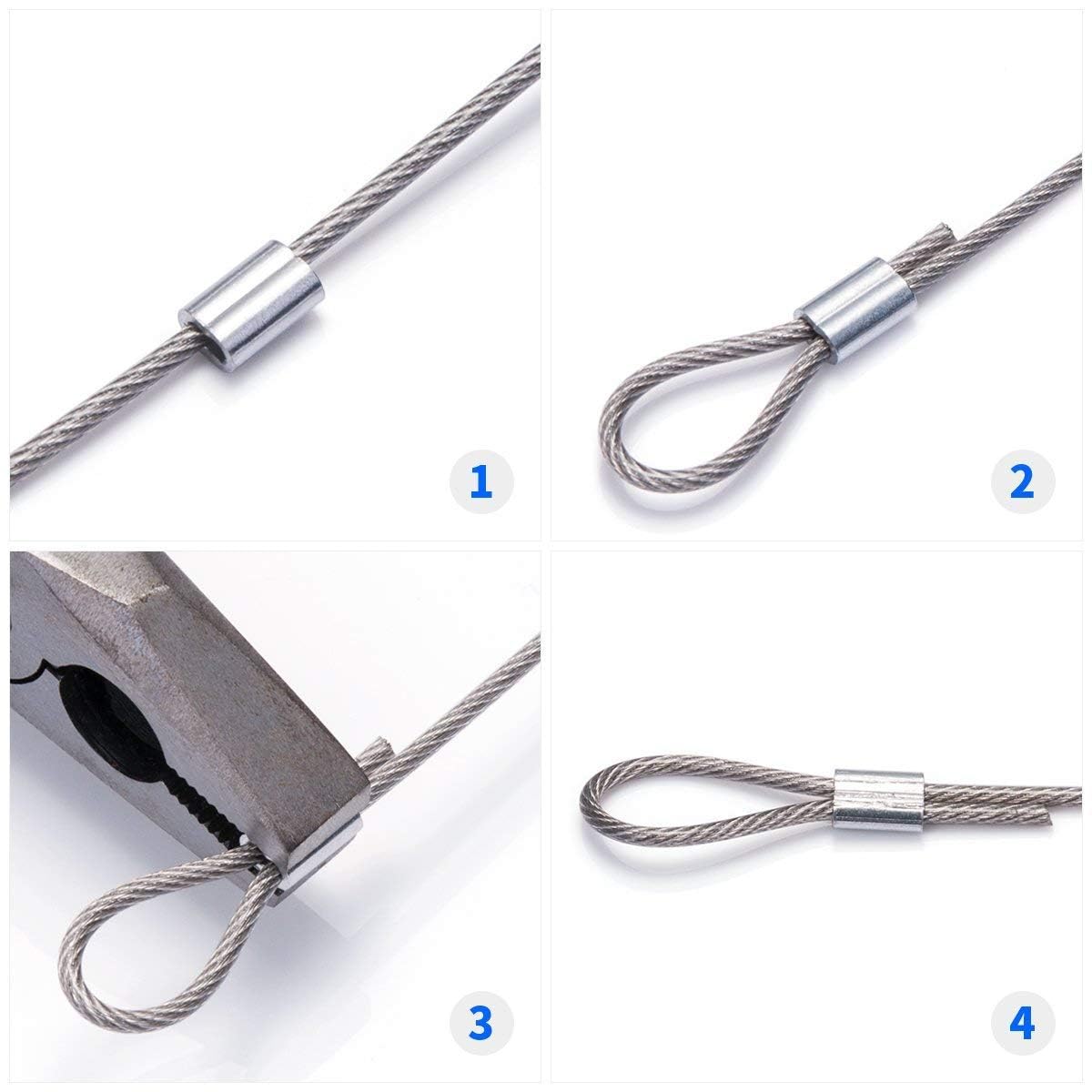 1/16" (≈1.6mm) Aluminum Crimping Loop Sleeve 200PCS, Cable Ferrule Wire Rope Sleeves - Image 3