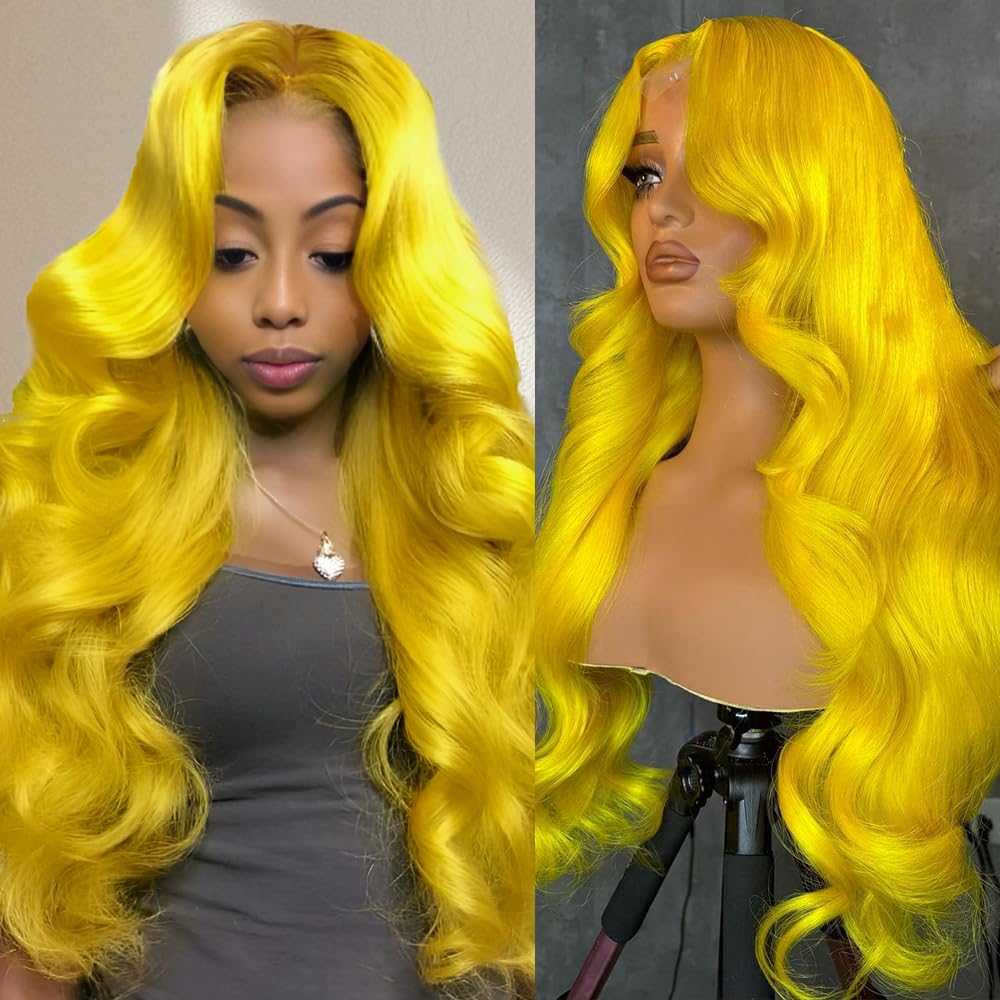 Yellow Body Beauty Lacefront Wig 24-28 inches Long Amazon.com : xiweiya Long Bright Yellow Lace Front Wigg Body  main image 3