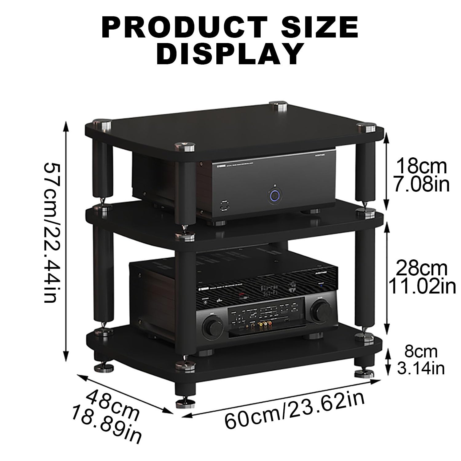 Czarny stojak na audio do gier i multimediów AV, półka narożna, DVD/CD, stojak rozrywkowy, stojak na odtwarzacz płyt 60 x 48 x 57 cm, idealny do salonu i pokoju gier.