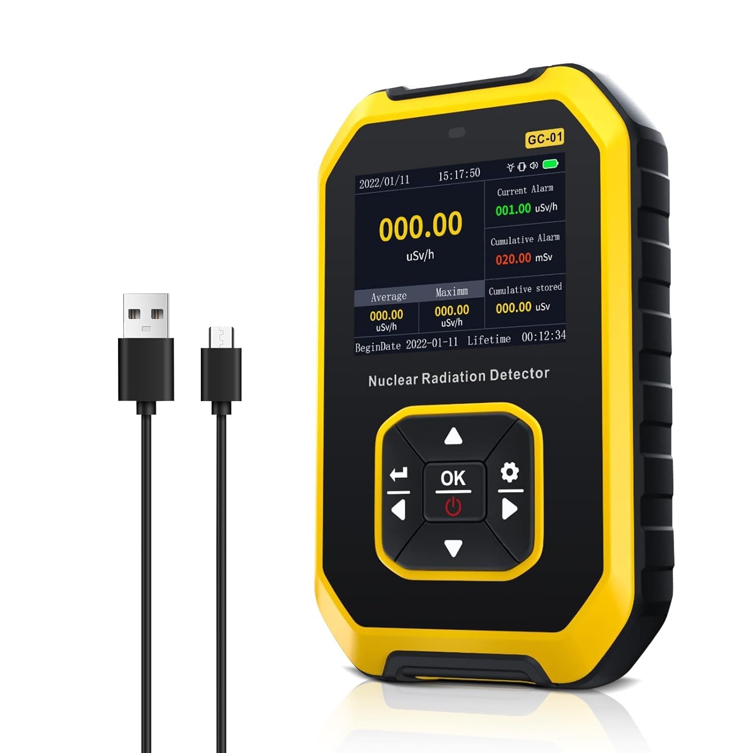 Contador Geiger portátil, detector de radiación nuclear YF-Y1-GC-01 con pantalla LCD, monitor de radiación recargable, probador de rayos X beta gamma, dosímetro de radiación de mano para el