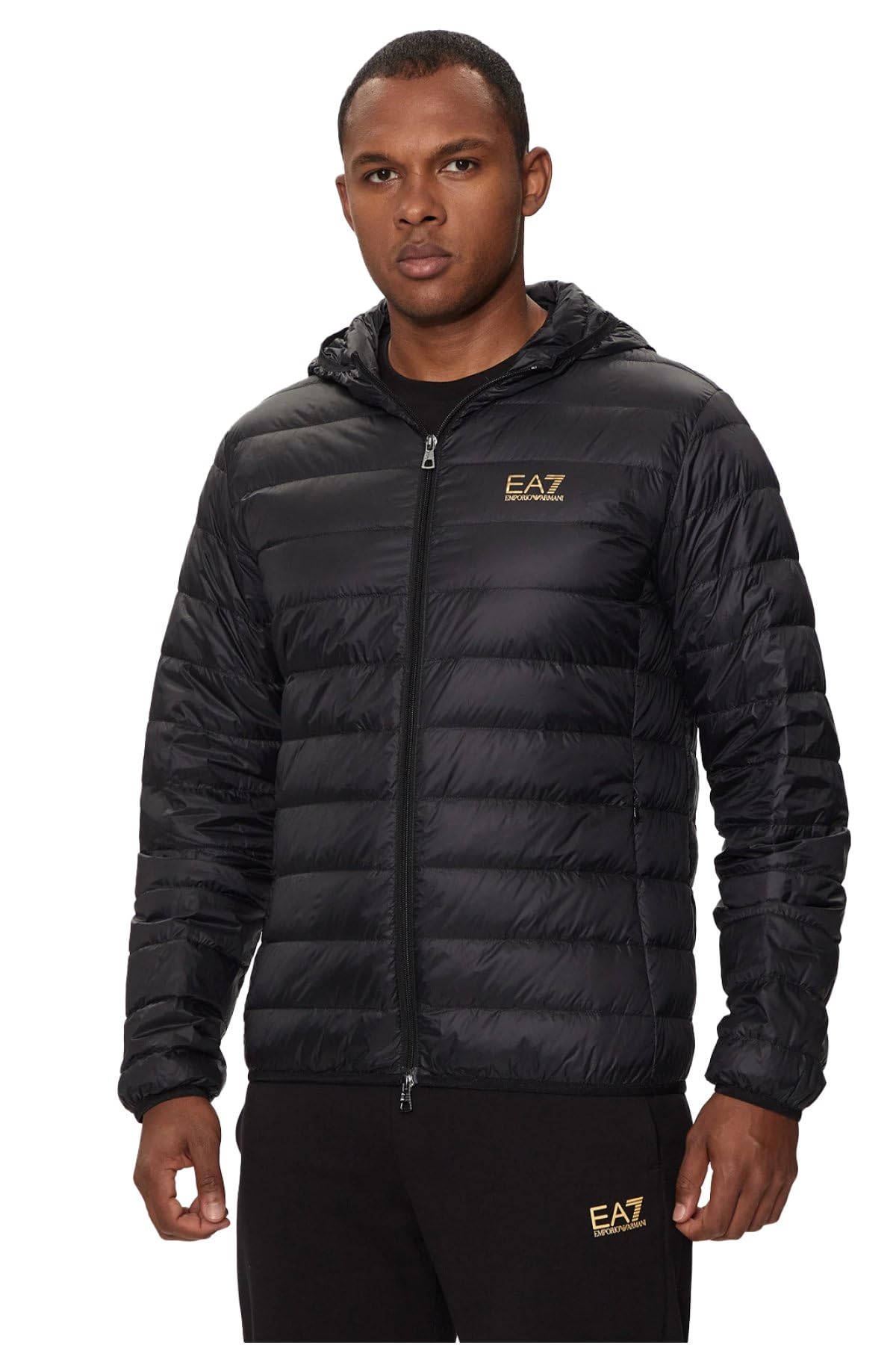 Ea7 Black Insulated Down Jacket With Fixed Hood Core Identity