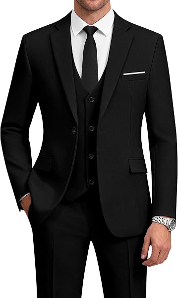 WULFUL Men’s Slim Fit Suit One Button 3-Piece Blazer Dress Business Wedding…